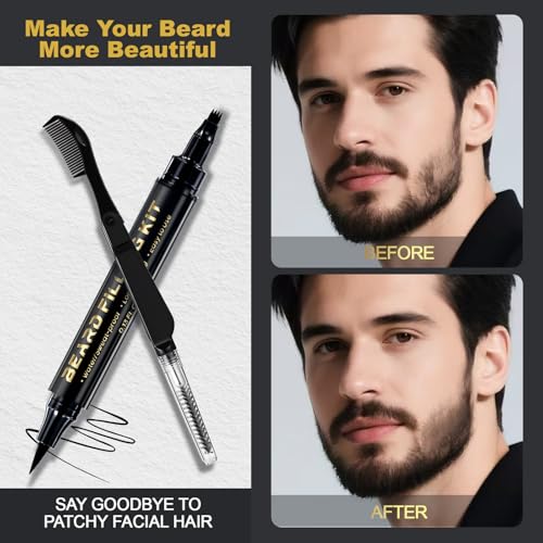 AIHOPESTO 3 PCS Beard Pen Filler Kit with Brush for Men - Waterproof