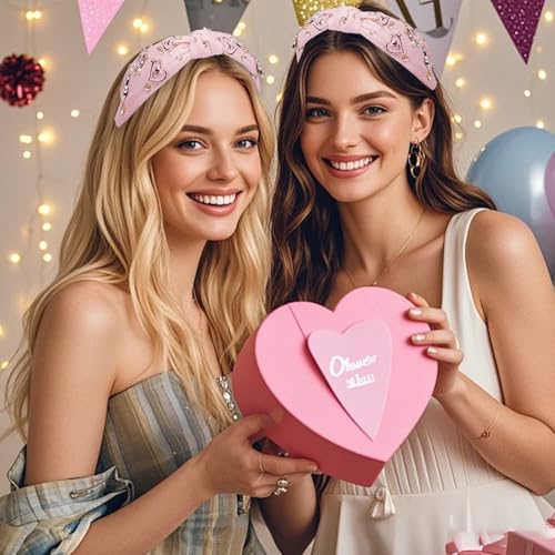 Sokfone Pearl Rhinestone Knotted Headband - Pink Valentine Heart Hair Accessory