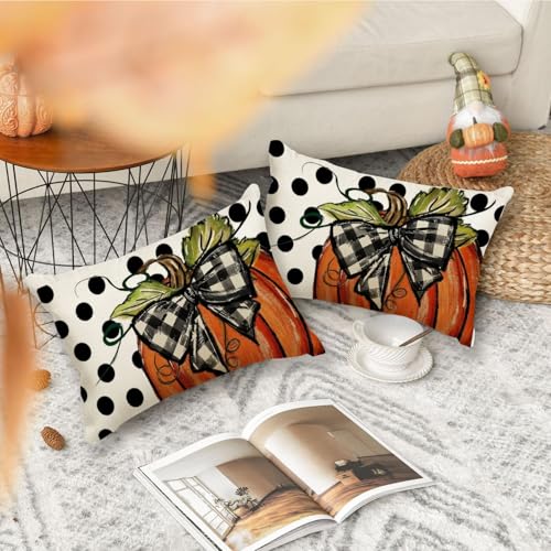 RABUSOFA Fall Pumpkin Pillow Cover 12x20 Inches Polka Dot Thanksgiving Decor