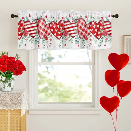 Valentine's Day Heart Valance Curtain 54x18 Inch for Windows