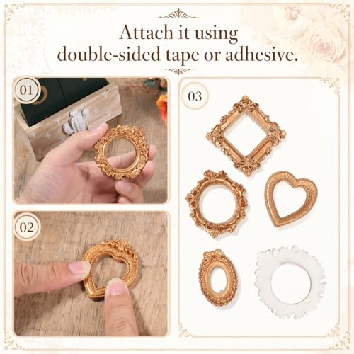 Vintage Gold Resin Mini Picture Frames - 5 Pcs for DIY Craft