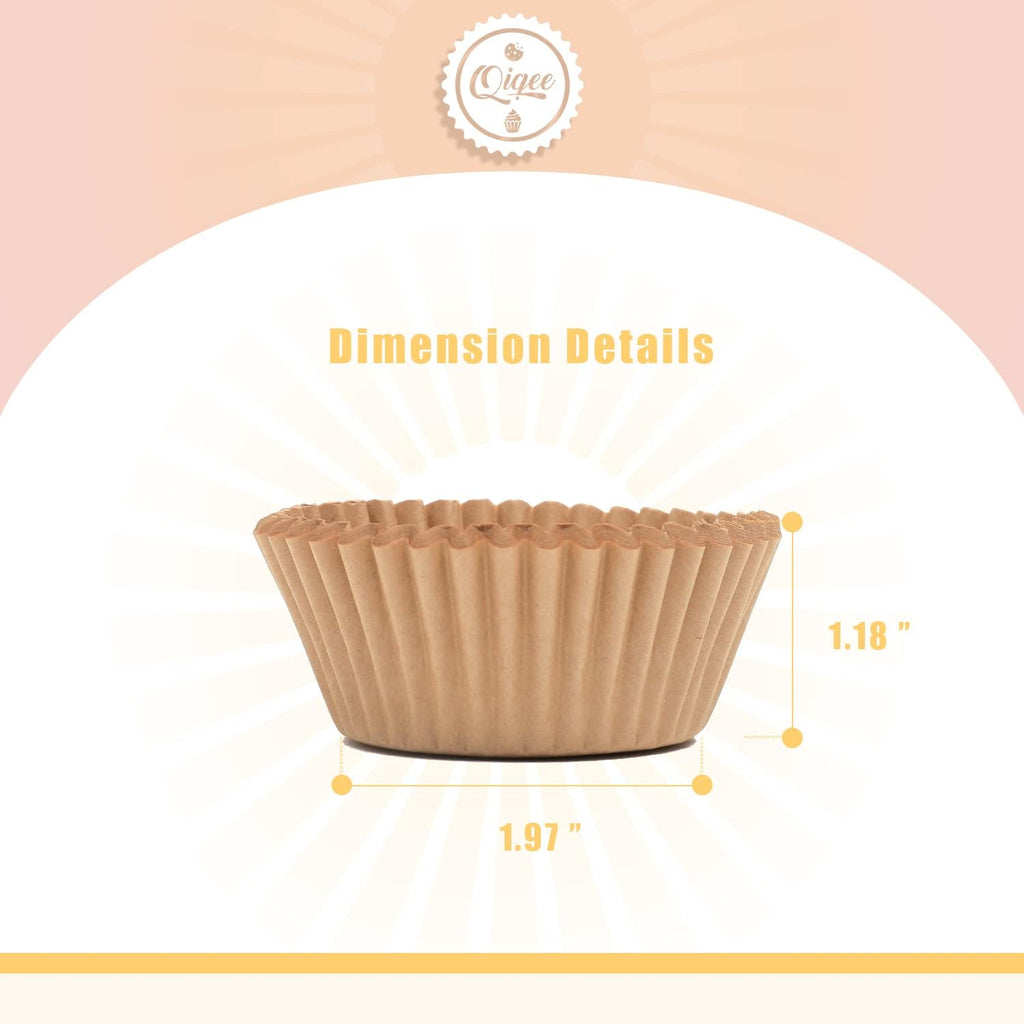 Qiqee 600 Pcs Natural Cupcake Liners - Food Grade Brown Muffin Baking Cups | No Smell, Standard Size