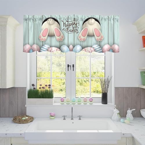 Easter Bunny Window Valance 54x18 Inches - Blue Egg Design