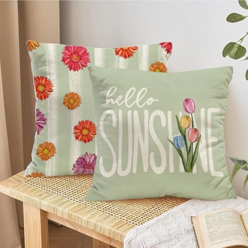 Vibrant Daisies Throw Pillow Covers Set of 4 - 18x18 Inch Floral Decor