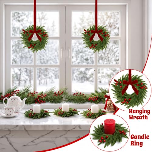 Mini Christmas Wreaths for Cabinets - Norfolk Style, 6 Pack, 11.5 Inches