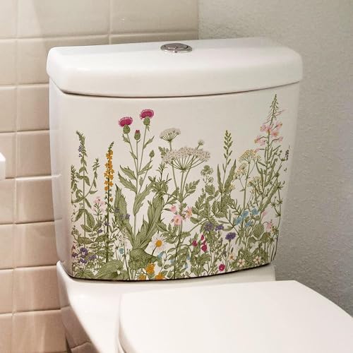 Floral Plant Toilet Lid Decal - Waterproof Removable Bathroom Sticker