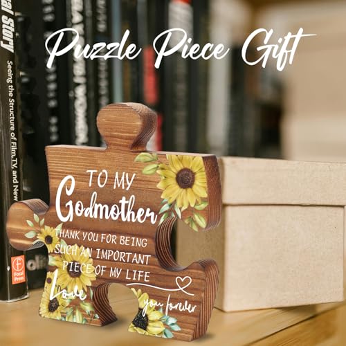 Godmother Thank You Wooden Puzzle Sign with Sunflower - Sentimental Gift from Godchild