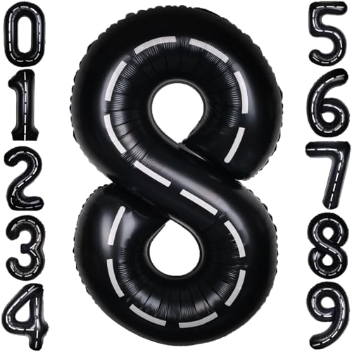 Race Car Black Number 8 Foil Balloon 40 Inch Giant Track Birthday Decor
