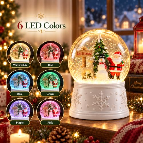 Christmas Snow Globe with Santa and Snowman - Musical & Color Changing LED Water Globe - Variation: Santa Snowman