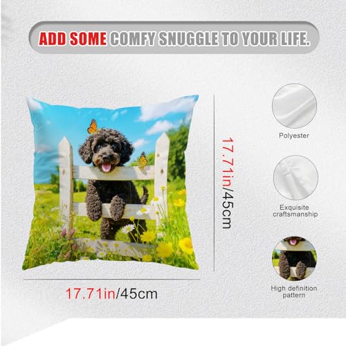 Spring Pillow Covers 18x18 Set of 2 Poodle Floral Satin Cushion Cases