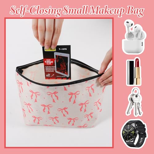 Tyqour Pink Bow Makeup Bag, Cute Coquette Cosmetic Pouch for Travel