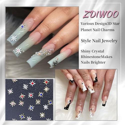 KRTBKR 3D Gold and Silver Star Nail Charms Metallic Studs Rhinestones for Acrylic Nails Manicure