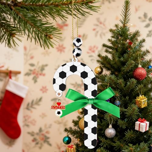 Soccer Candy Cane Ornament - Wooden Easter Decoration for Fans