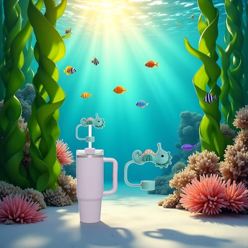 Reusable Silicone Straw Covers for Stanley Cup - Green Seahorse