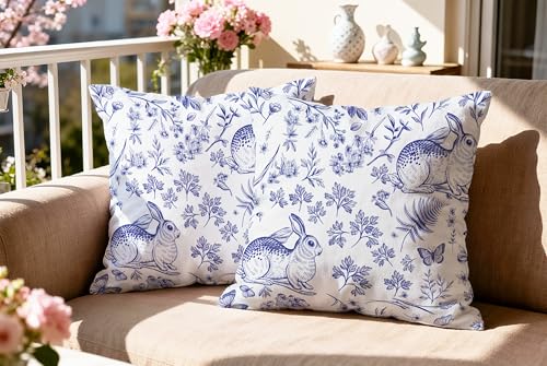 Easter Bunny Pillow Covers 20x20 Light Blue Floral Set of 2