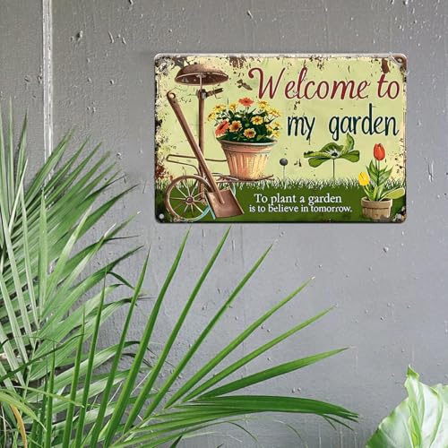 Vintage Metal Garden Sign - Welcome to My Garden 8x12 Inch