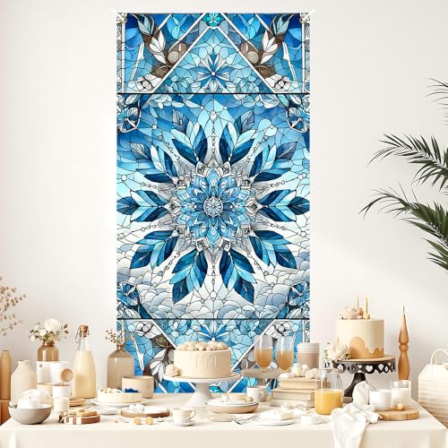 Blue Mandala Stained Glass Door Cover - 35x71in Art