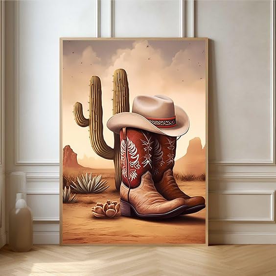 DIY 5D Cowboy Boots Diamond Art Kit 14x20 Inch for Adults & Beginners