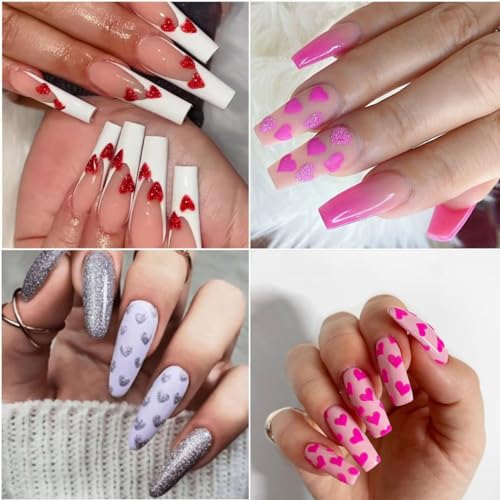 Glitter Heart Nail Stickers 3D Shiny Love Decals for Valentine's Day Manicure