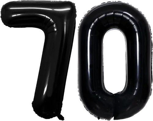 GOER 70th Birthday Balloons - 42 Inch Jumbo Black Foil Helium Decorations for 70th Anniversary