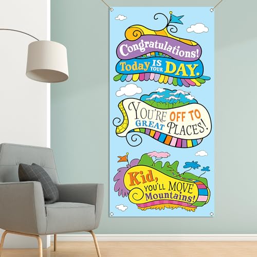 Oh The Places You'll Go Graduation Door Cover - Travel Party Decor, 3x6ft
