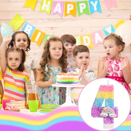 Number 4 Rainbow Birthday Candle with Sequins - Glitter Cake Decoration