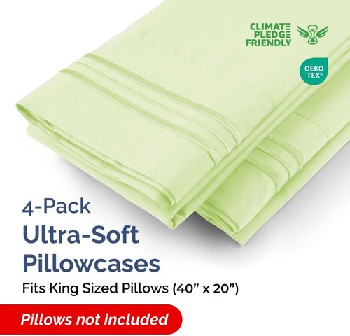 King Pillow Cases by Hotel Luxe - Ultra Soft, Wrinkle-Free Covers - 4 Piece Set in Light Sage Green