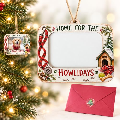 Dog Christmas Ornament Wooden Pet Photo Frame Pet Pictures - Holiday Gift