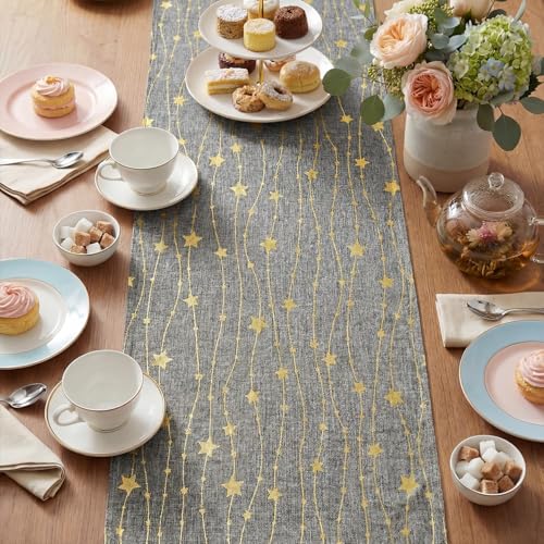 Artoid Mode Gold Stars Gray Burlap Table Runner 12x60 Inch