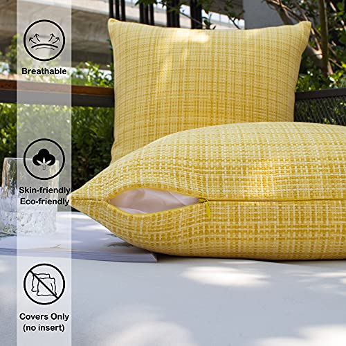 Kevin Textile Outdoor Waterproof Pillow Covers, 18x18 Inch, Yellow (2 Pack)