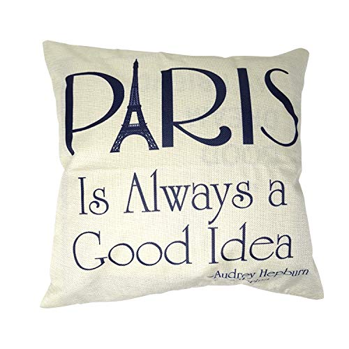 Paris Eiffel Tower 18x18 Inch Cotton Linen Throw Pillow Covers - Set of 2