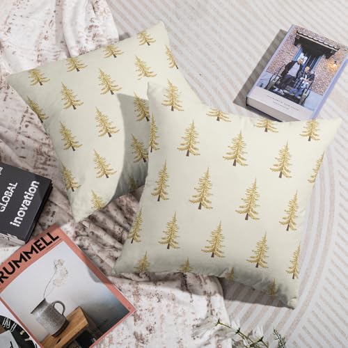 Gold Christmas Pillow Covers 18x18 (Set of 2) - Rustic Decorative Cushion Cases