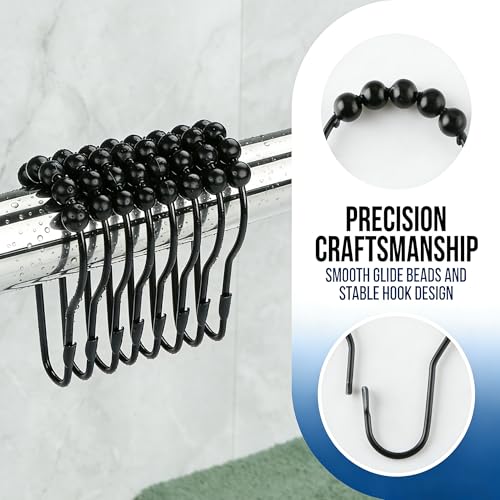 Matte Black Rustproof Shower Curtain Rings - Set of 12 Hooks