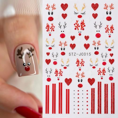 Christmas Nail Stickers 4 Sheets Reindeer Heart Holiday Decals