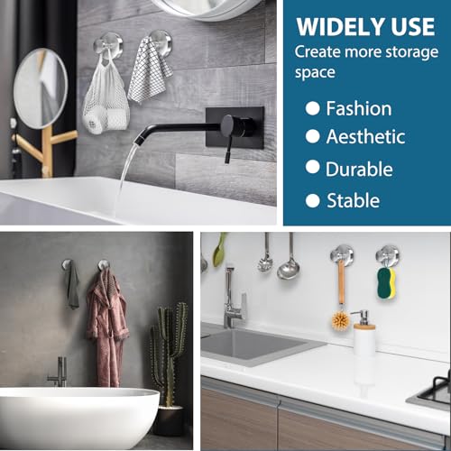 AbluFirst Suction Cup Hooks for Shower - 2 PCS Loofah-Silver, No-Drill Towel Holder, Waterproof & Rustproof, Holds Up to 15 lbs