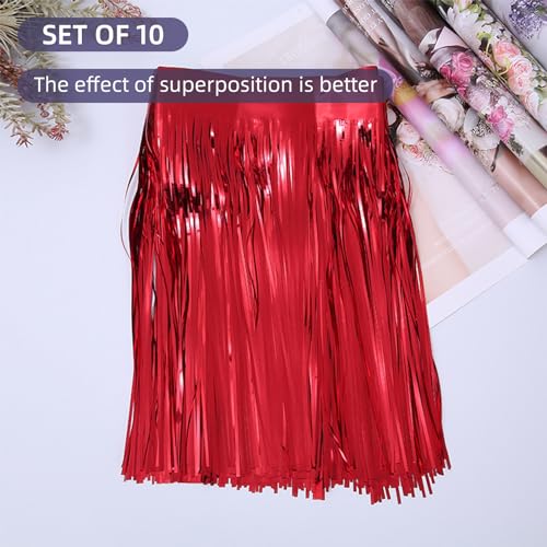 Red Fringe Garland 10 Pack - Metallic Tinsel Streamers for Party Decorations