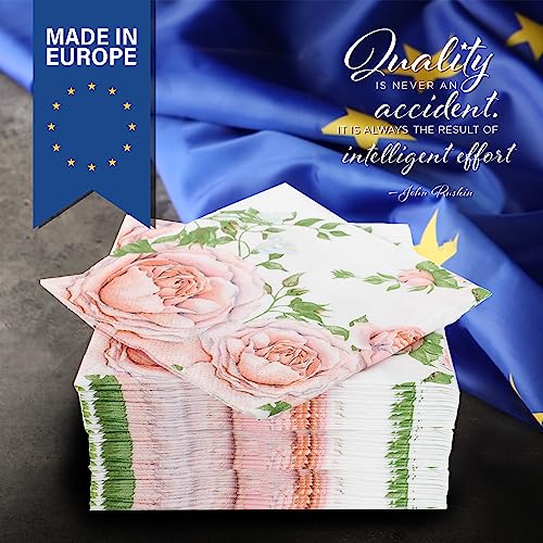 Rose Glory 3-Ply Disposable Beverage Napkins - 20 Count
