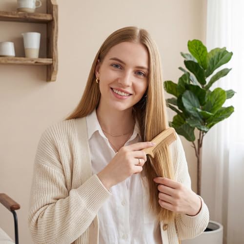 Natural Bamboo Wide Tooth Hair Comb Anti-Static Detangling Wood Comb
