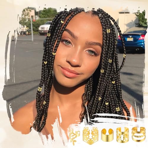 50-Piece Gold Hair Jewelry and Braid Rings Adjustable Cuffs