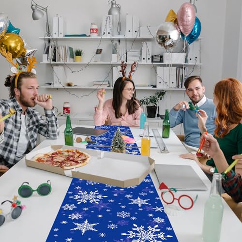 6 Pcs Winter Snowflake Table Runners - Royal Blue Holiday Decor