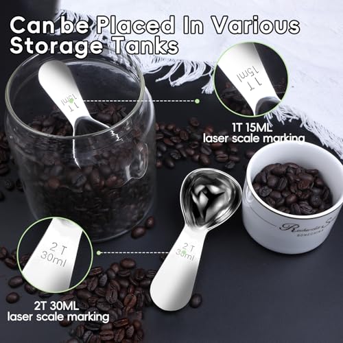 Quazake 18/8 Stainless Steel Coffee Scoop - 1 Tablespoon (15ML) - 2 Pack