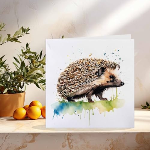 Hedgehog Watercolour Greeting Card - Square Birthday Card with Envelope
