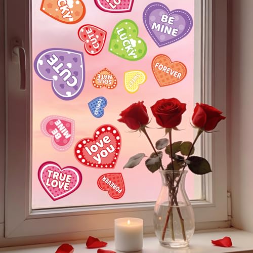9 Sheets Jumbo Heart Window Clings - Reusable Valentine's Day Decor