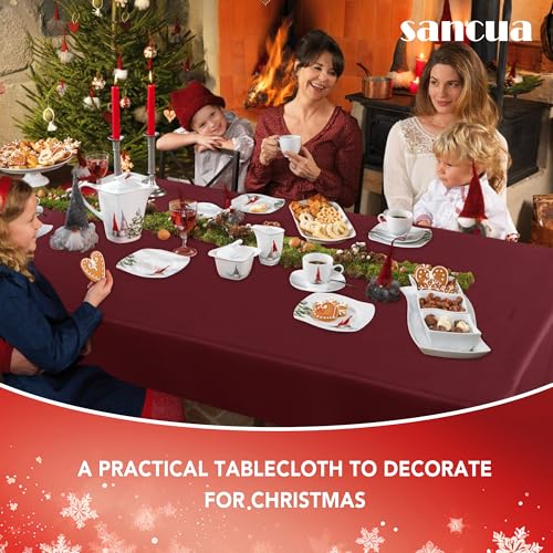 Sancua Rectangle Tablecloth 90 x 132 Inches Burgundy - Durable Polyester