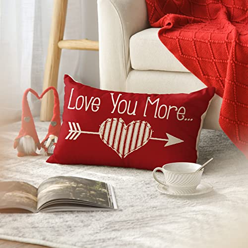 Valentine's Day Love Heart Throw Pillow Cover, 12x20 Inch Red Cushion Case