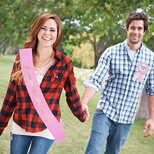 Pink Baby Shower Sash and Daddy to Be Tinplate Badge Pin Set