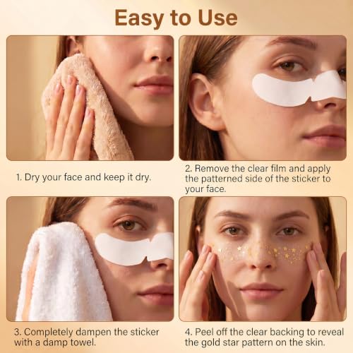 Macuezu 12 Sheets Gold Glitter Freckles Face Tattoo Waterproof Sparkle Makeup Patches