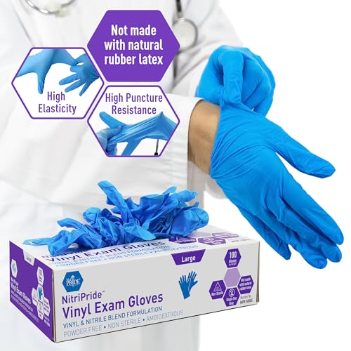 MED PRIDE Large Nitrile/Vinyl Blend Exam Gloves, 100-Count - Powder-Free