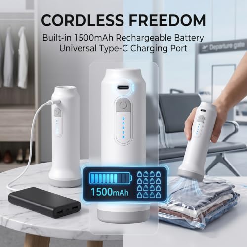 Portable Cordless Electric Vacuum Pump for Storage Bags - Rechargeable Mini