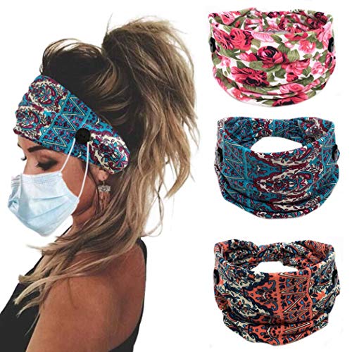 Bohend Boho Button Headband 3-Pack Wide Stretchy Knotted Headwear